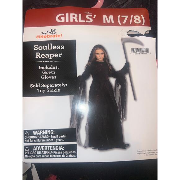 Soulless Reaper black hooded gown Girl's scary Halloween Costume Size girls 7/8 - Picture 2 of 4